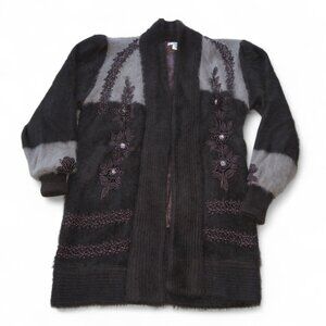 Naomi Korea Vintage Angora Lux Beaded Cardigan Sweater Brown / Grey Women's SS